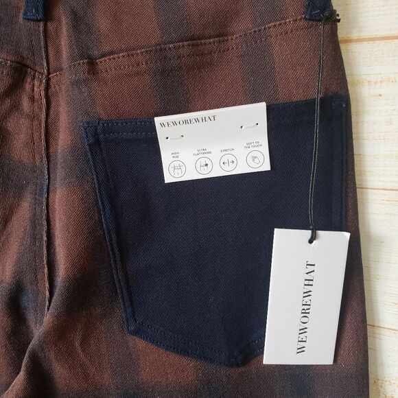 WEWOREWHAT Revolve Plaid Icon High-Rise Colorblock Jeans Size 25 Stretch Twill - Picture 7 of 12